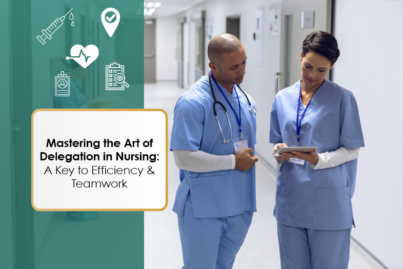 Two Nurses having a conversation in a hospital hallway.