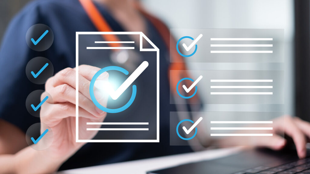 Digital compliance checklist with checkmarks representing practice-wide training and audit readiness