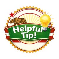 Helpful Tip badge with California bear, lightbulb icon, and banner highlighting CNA continuing education guidance