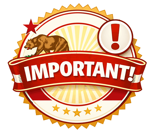 Important notice badge with California bear and red banner highlighting CNA continuing education requirements