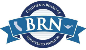 California Board of Registered Nursing BRN logo in blue and white.